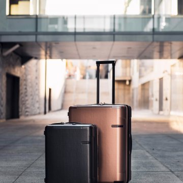 two luggage cases standing up ready for a trip